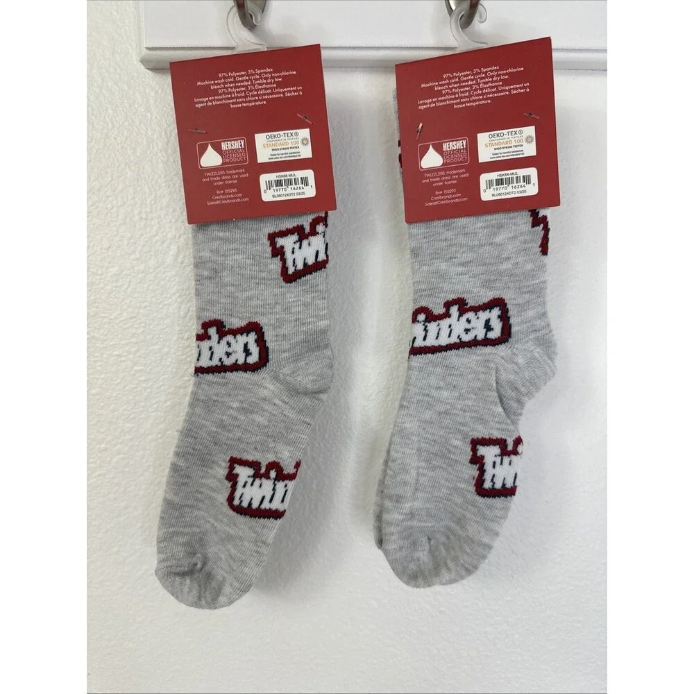 Twizzlers Kids Crew Socks 2 Pair Grey W/Logo Candy Novelty Size 9-3.5 For Twins